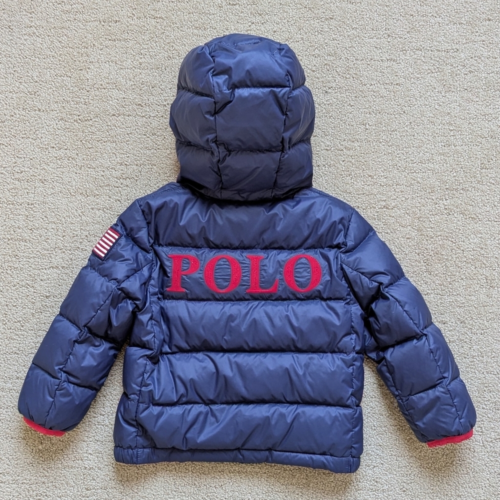 Polo Ralph Lauren Down Puffer Jacket 2T Hooded Navy Blue Pony Embroidered Logo